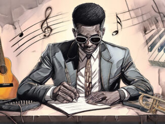 Songwriter armed with a guitar trumpet and piano